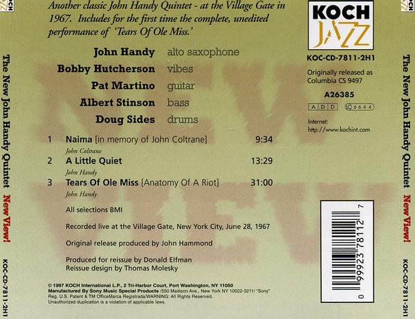 The New John Handy Quintet With Bobby Hutcherson, Pat Martino - New View! (CD, Album, RE) (Mint (M)) - Image 2
