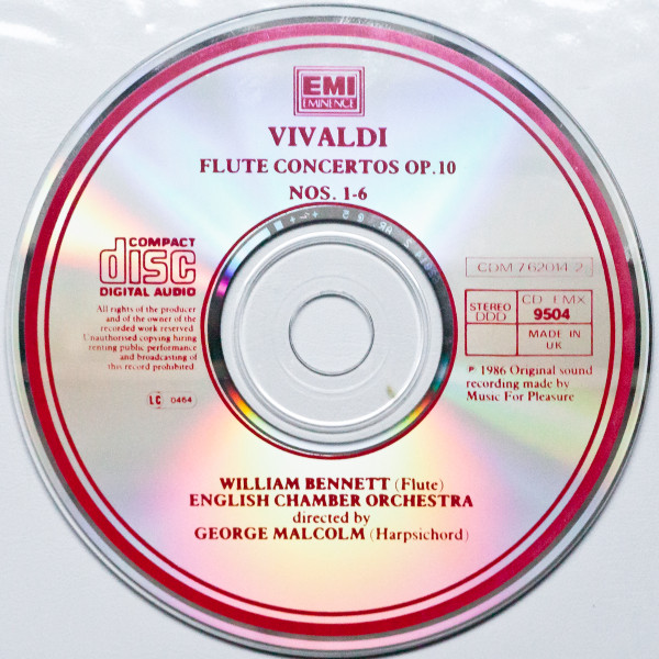 Antonio Vivaldi, William Bennett (3), English Chamber Orchestra Directed By George Malcolm - Flute Concertos, Op. 10 Nos. 1-6 (CD) (Near Mint (NM or M-)) - Image 3