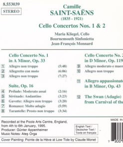 Alternative view of Camille Saint-Saëns, Maria Kliegel, Bournemouth Sinfonietta, Jean-François Monnard - Cello Concertos Nos. 1 And 2 • Suite, Op. 16 • Allegro Appassionato • The Swan (CD, Album) (Near Mint (NM or M-))