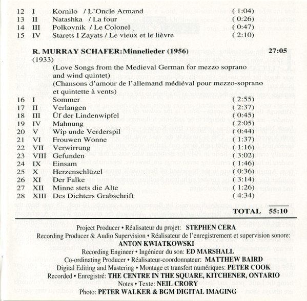 Luciano Berio, Igor Stravinsky, R. Murray Schafer - Jean Stilwell, Canadian Chamber Ensemble, Raffi Armenian - Folk Songs / Pribaoutki / Minnelieder (CD, Album) (Near Mint (NM or M-)) - Image 4