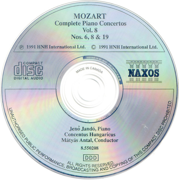 Wolfgang Amadeus Mozart - Jenö Jandó, Concentus Hungaricus, Mátyás Antal - Complete Piano Concertos Vol. 8 (CD, Album, RE) (Near Mint (NM or M-)) - Image 3
