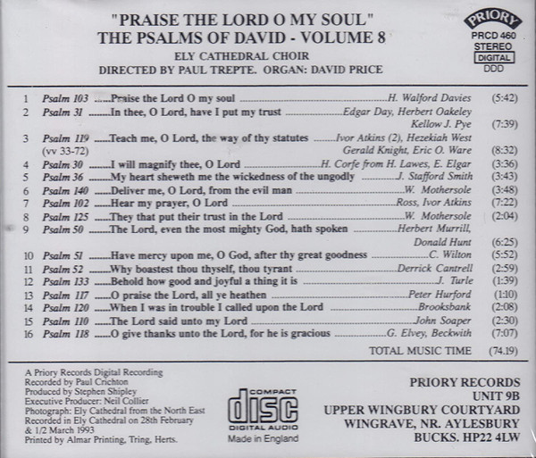 Ely Cathedral Choir, Paul Trepte, David Price (24) - "Praise The Lord O My Soul" Psalms Of David - Volume 8: (CD, Album) (Near Mint (NM or M-)) - Image 2