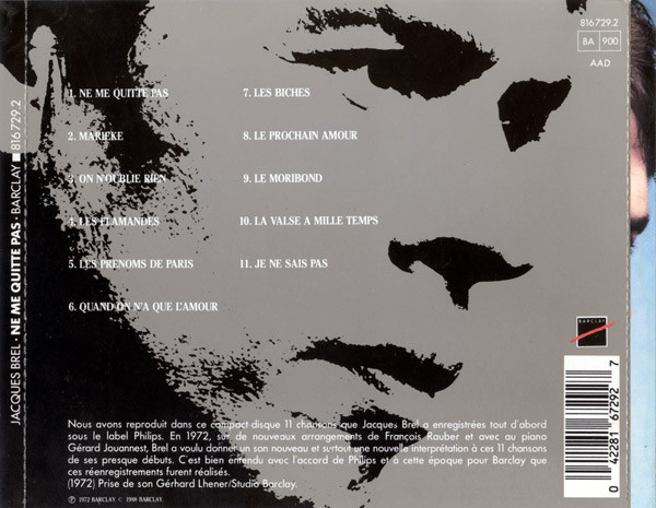Jacques Brel - Ne Me Quitte Pas (CD, Album, RE) (Near Mint (NM or M-)) - Image 2