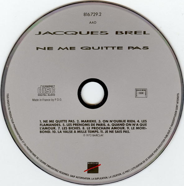 Jacques Brel - Ne Me Quitte Pas (CD, Album, RE) (Near Mint (NM or M-)) - Image 3
