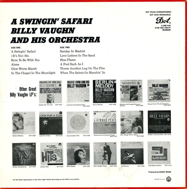 Billy Vaughn And His Orchestra - A Swingin' Safari (LP, Album, Mono) (Mint (M)) - Image 2