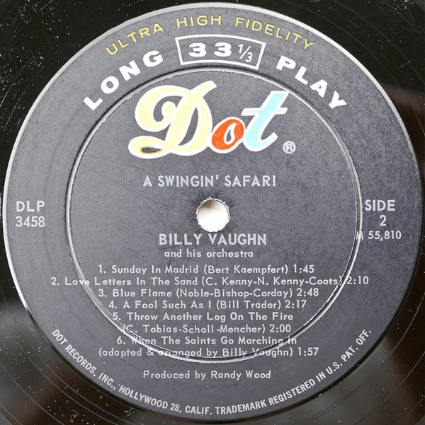 Billy Vaughn And His Orchestra - A Swingin' Safari (LP, Album, Mono) (Mint (M)) - Image 3