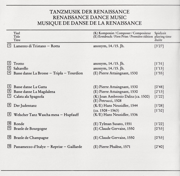 Konrad Ragossnig / Ulsamer Collegium / Josef Ulsamer - Terpischore - Tanzmusik Der Renaissance Und Des Frühbarock (CD, Comp, RE, RP) (Near Mint (NM or M-)) - Image 4