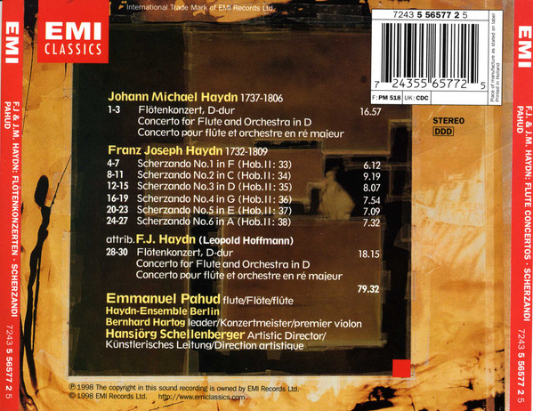 Joseph Haydn & Michael Haydn - Emmanuel Pahud, Haydn-Ensemble Berlin, Bernhard Hartog, Hansjörg Schellenberger - Flute Concertos & Scherzandi (CD, Album) (Near Mint (NM or M-)) - Image 2