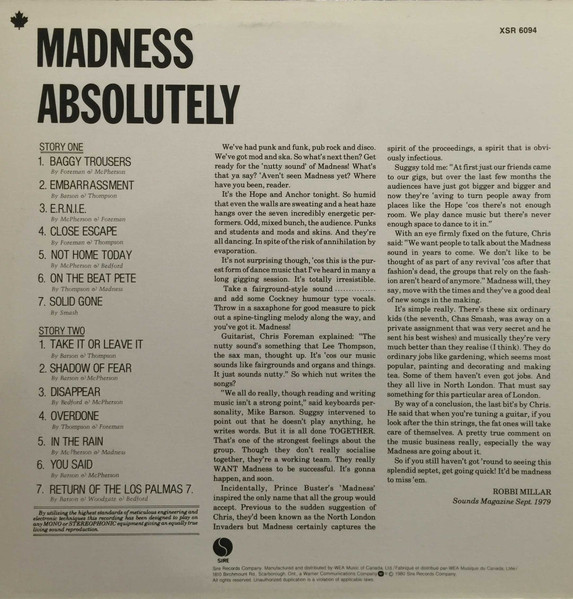 Madness - Absolutely (LP, Album) (Mint (M)) - Image 2