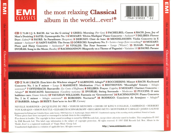 Various - The Most Relaxing Classical Album In The World...Ever! (2xCD, Comp, Club) (Near Mint (NM or M-)) - Image 2