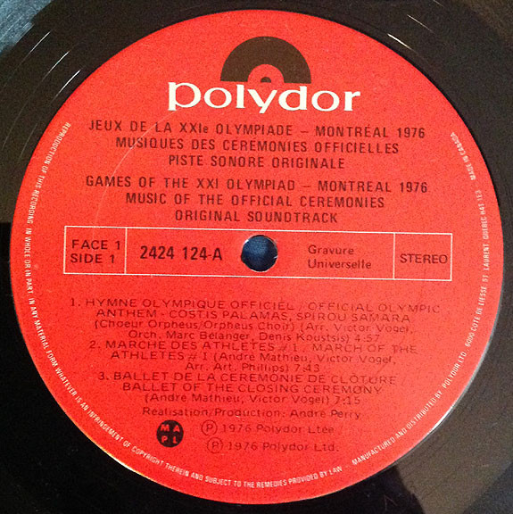 Various - Games Of The XXI Olympiad Montréal 1976 Original Soundtrack Music Of The Official Ceremonies = Jeux De La XXIᵉ Olympiade Montréal 1976 Piste Sonore Originale Musique Des Cérémonies Officielles (LP, Gat) (Mint (M)) - Image 5
