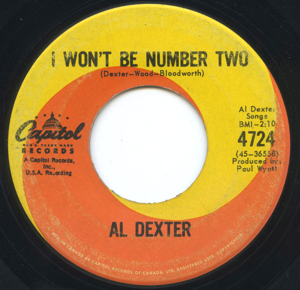 Al Dexter - I Won't Be Number Two (7", Single) (Very Good (VG)) - Image 3