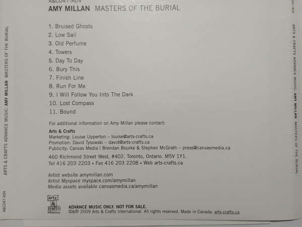 Amy Millan - Masters Of The Burial (CD, Advance, Album, Promo) (Near Mint (NM or M-)) - Image 3
