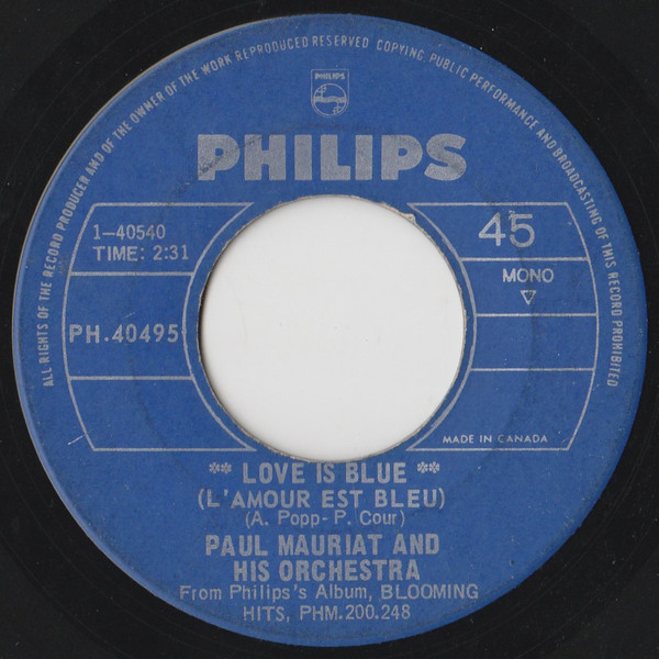 Paul Mauriat And His Orchestra - Love Is Blue (L'Amour Est Bleu) (7", Single, Mono) (Near Mint (NM or M-))