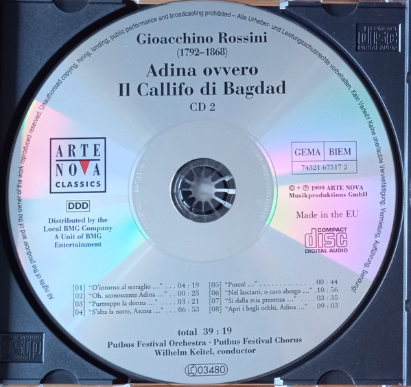 Gioacchino Rossini - Putbus Festival Orchestra, Putbus Festival Chorus, Wilhelm Keitel - Adina ovvero Il Califfo di Bagdad (2xCD, Album + Box) (Near Mint (NM or M-)) - Image 5
