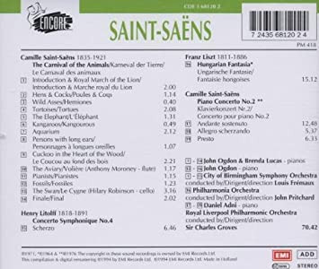 Camille Saint-Saëns, Henry Litolff, Franz Liszt / John Ogdon, Brenda Lucas, Daniel Adni / Louis Frémaux, John Pritchard, Sir Charles Groves - The Carnival of the Animals • Piano Concerto No. 2 • Concerto Symphonique No. 4 – Scherzo • Hungarian Fantasia (CD, Comp, RE, RM) (Near Mint (NM or M-)) - Image 2