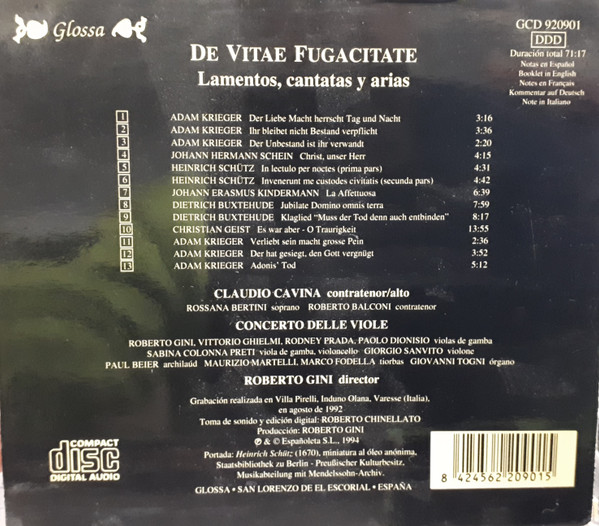 Claudio Cavina, Il Concerto Delle Viole, Roberto Gini - De Vitae Fugacitate - Lamentos, Cantatas y Arias In 17th-century Germany (CD, Album) (Near Mint (NM or M-)) - Image 2