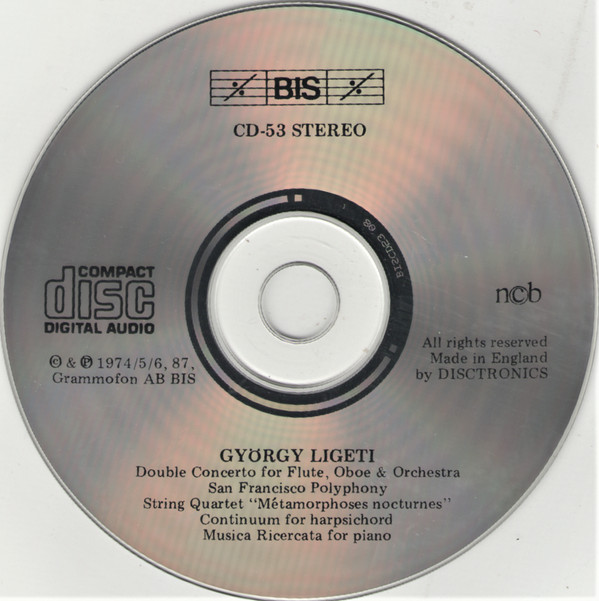 György Ligeti - Double Concerto For Flute & Oboe * San Francisco Polyphony * String Quartet No.1 * Continuum * Musica Ricercata (CD) (Near Mint (NM or M-)) - Image 3