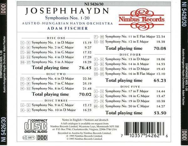 Joseph Haydn, Austro-Hungarian Haydn Orchestra, Adam Fischer (2) - Symphonies Nos. 1-20 - The Esterházy Recordings - Volume One (5xCD) (Near Mint (NM or M-)) - Image 2