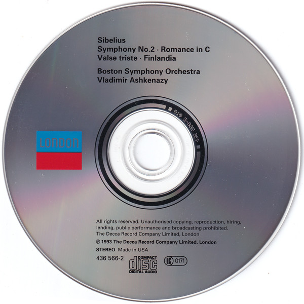 Jean Sibelius, Vladimir Ashkenazy, Boston Symphony Orchestra - Finlandia, Valse Triste, Romance, Symphony No.2 (CD, Album, RE) (Near Mint (NM or M-)) - Image 3