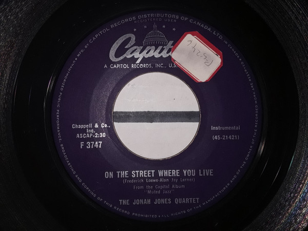 The Jonah Jones Quartet - Rose Room / On The Street Where You Live (7") (Good Plus (G+)) - Image 2