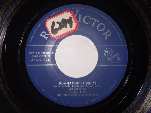 Rossano Brazzi With Hugo Winterhalter Orchestra - Summertime In Venice / Believe In Me (7") (Very Good Plus (VG+))