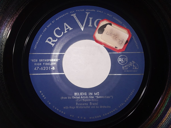 Rossano Brazzi With Hugo Winterhalter Orchestra - Summertime In Venice / Believe In Me (7") (Very Good Plus (VG+)) - Image 2