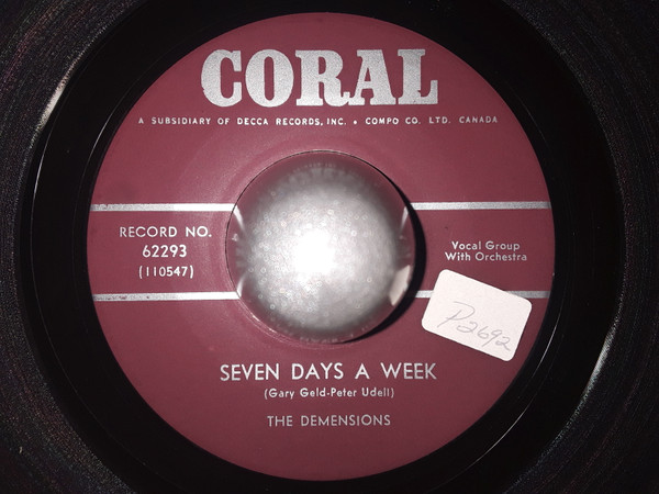 The Demensions - As Times Goes By / Seven Days A Week (7", Single) (Very Good Plus (VG+)) - Image 2