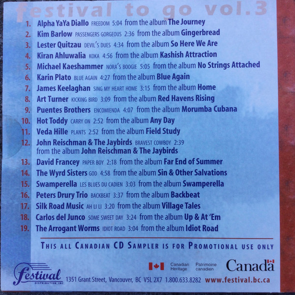 Various - Festival To Go - An All-Canadian Sampler, Vol. 3 (CD, Promo, Smplr) (Near Mint (NM or M-)) - Image 2