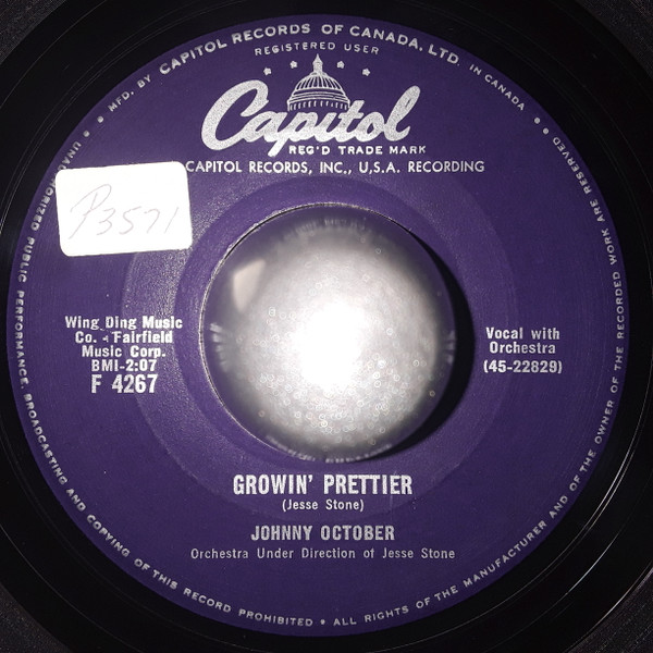 Johnny October - Young And In Love / Growin' Prettier (7", Single) (Very Good Plus (VG+)) - Image 2