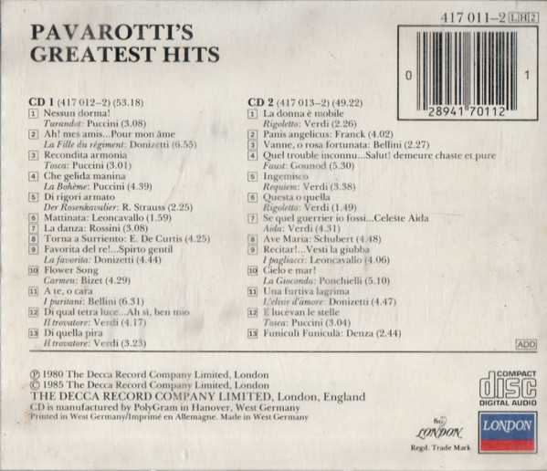 Luciano Pavarotti - Pavarotti's Greatest Hits (2xCD, Comp, RE, Fat) (Near Mint (NM or M-)) - Image 2