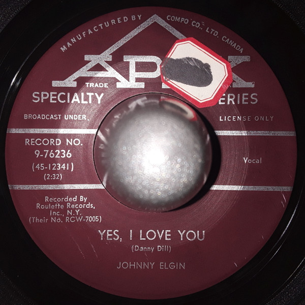 Johnny Elgin - Sittin' At Home With The Blues / Yes, I Love You (7", Single) (Very Good Plus (VG+)) - Image 2