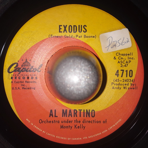 Al Martino - Love, Where Are You Now / Exodus (7", Single) (Very Good Plus (VG+)) - Image 2