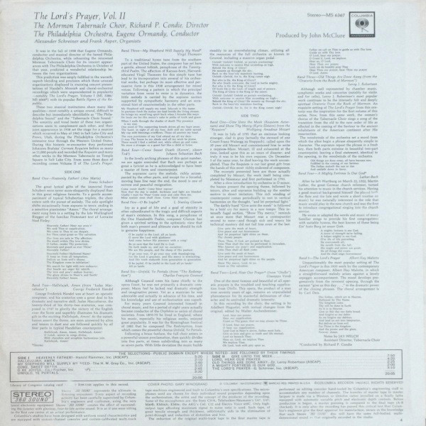 Mormon Tabernacle Choir / The Philadelphia Orchestra, Eugene Ormandy - The Lord's Prayer, Vol. II (LP, Pit) (Mint (M)) - Image 2