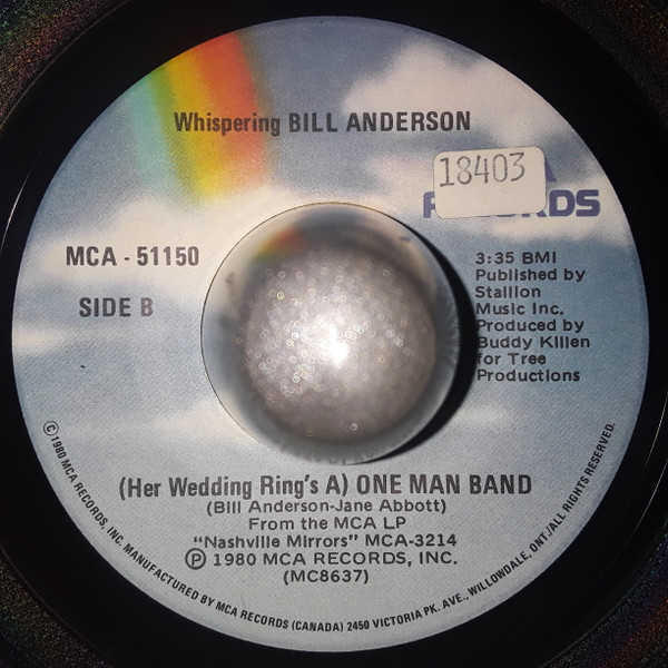 Bill Anderson (2) - Homebody / (Her Wedding Ring's A) One Man Band (7") (Very Good Plus (VG+)) - Image 2