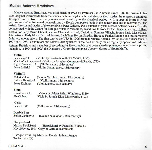 Johannes Matthias Sperger - Musica Aeterna, Peter Zajíček - String Symphonies (CD) (Near Mint (NM or M-)) - Image 2
