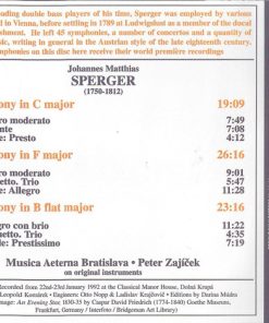 Johannes Matthias Sperger - Musica Aeterna, Peter Zajíček - String Symphonies (CD) (Near Mint (NM or M-)) - Image 4