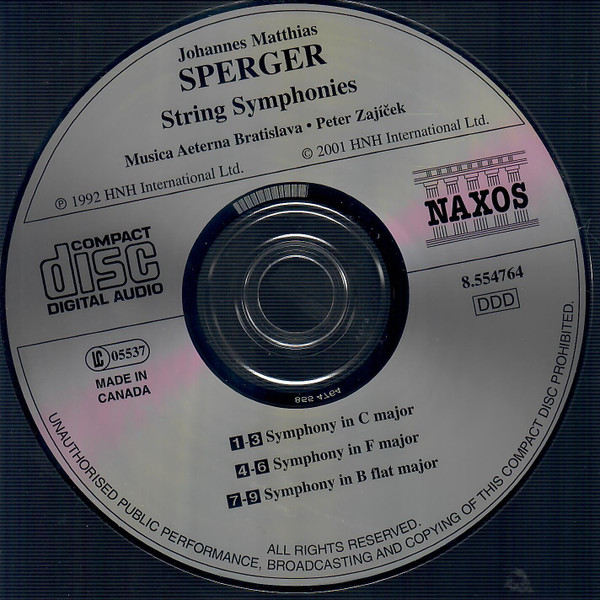 Johannes Matthias Sperger - Musica Aeterna, Peter Zajíček - String Symphonies (CD) (Near Mint (NM or M-)) - Image 5