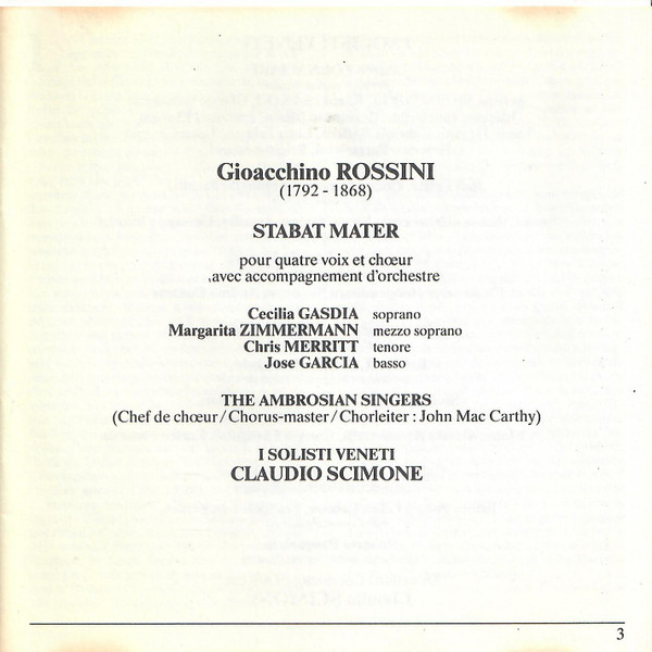 Gioacchino Rossini - I Solisti Veneti, Claudio Scimone - Stabat Mater (CD) (Near Mint (NM or M-)) - Image 3