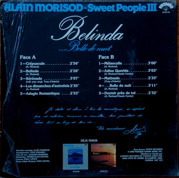Alain Morisod / Sweet People - Belinda ...Belle De Nuit (LP, Album) (Mint (M)) - Image 2