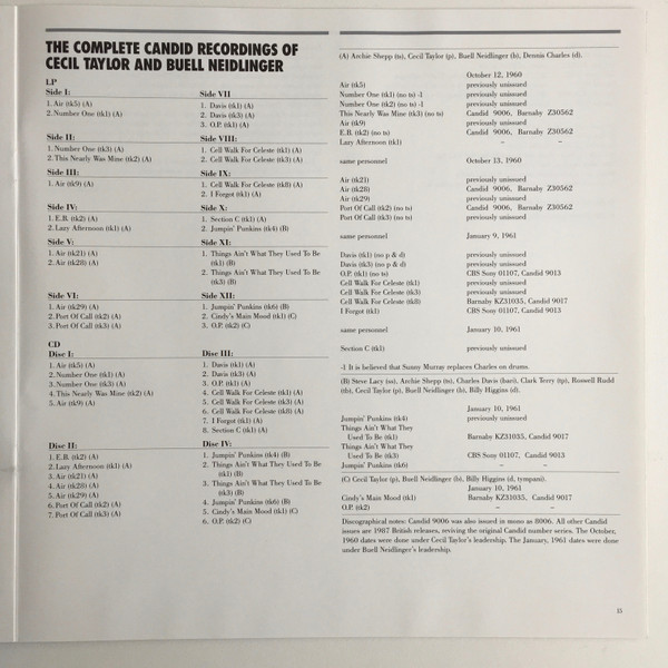 Cecil Taylor And Buell Neidlinger - The Complete Candid Recordings Of Cecil Taylor And Buell Neidlinger (4xCD, Album, RE + Box, Comp, Ltd, Num) (Mint (M)) - Image 3
