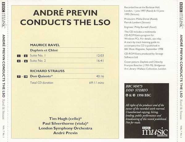 Maurice Ravel • Richard Strauss, André Previn Conducts The London Symphony Orchestra - Ravel: Daphnis Et Chloé Suites Nos 1 & 2 • Strauss: Don Quixote (CD, Album, Enh) (Near Mint (NM or M-)) - Image 2