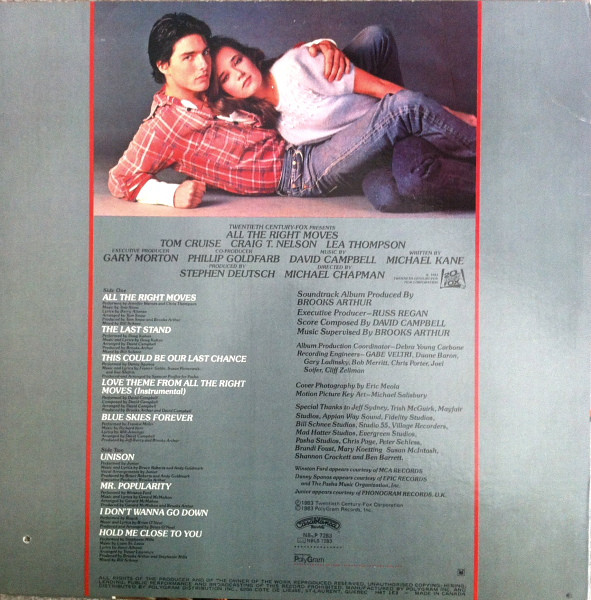 Various - All The Right Moves - Original Soundtrack From The Motion Picture (LP, Album) (Mint (M)) - Image 2