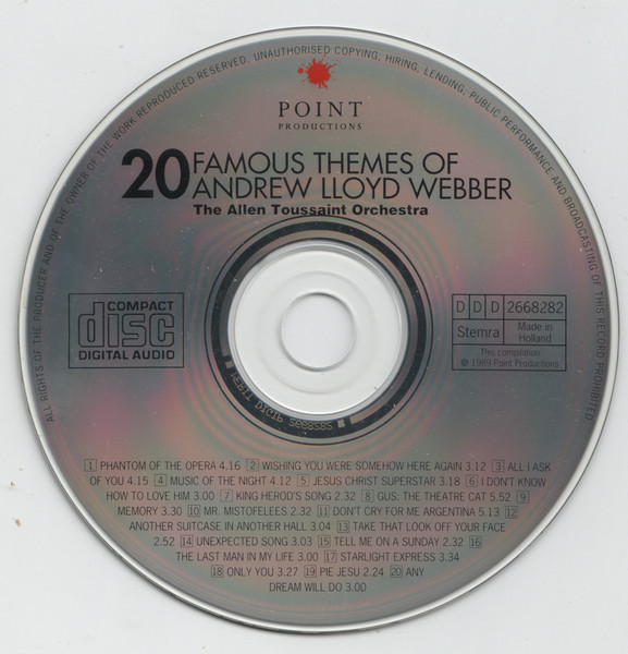 The Allen Toussaint Orchestra - 20 Famous Themes Of Andrew Lloyd Webber (CD, Comp) (Near Mint (NM or M-)) - Image 3