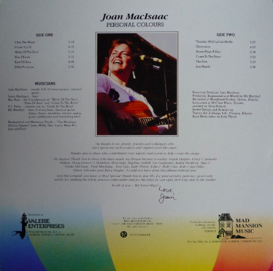 Joan MacIsaac - Personal Colours (LP, Album) (Mint (M)) - Image 2
