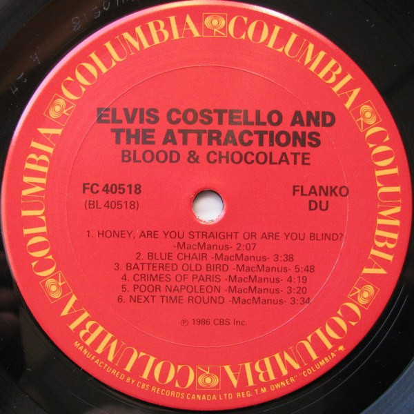 Elvis Costello & The Attractions - Blood & Chocolate (LP, Album) (Mint (M)) - Image 4