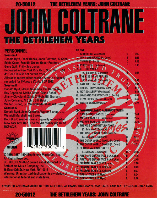 John Coltrane - The Bethlehem Years (2xCD, Comp, RM) (Near Mint (NM or M-)) - Image 2