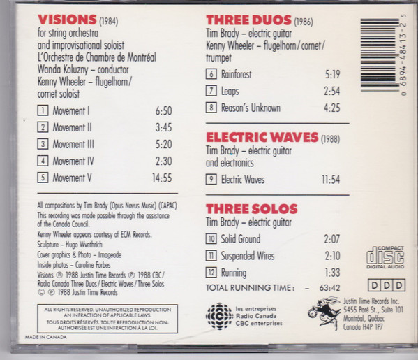 Tim Brady / Kenny Wheeler / L'orchestre De Chambre De Montréal / Wanda Kaluzny - Visions (CD, Album) (Near Mint (NM or M-)) - Image 2