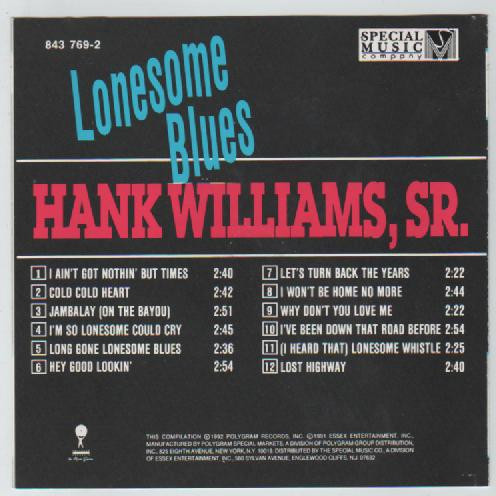 Hank Williams - Lonesome Blues (CD, Comp) (Mint (M)) - Image 2