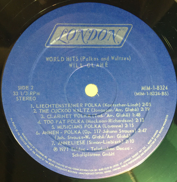 Will Glahé - World Hits Polkas And Waltzes (LP, Comp) (Mint (M)) - Image 4
